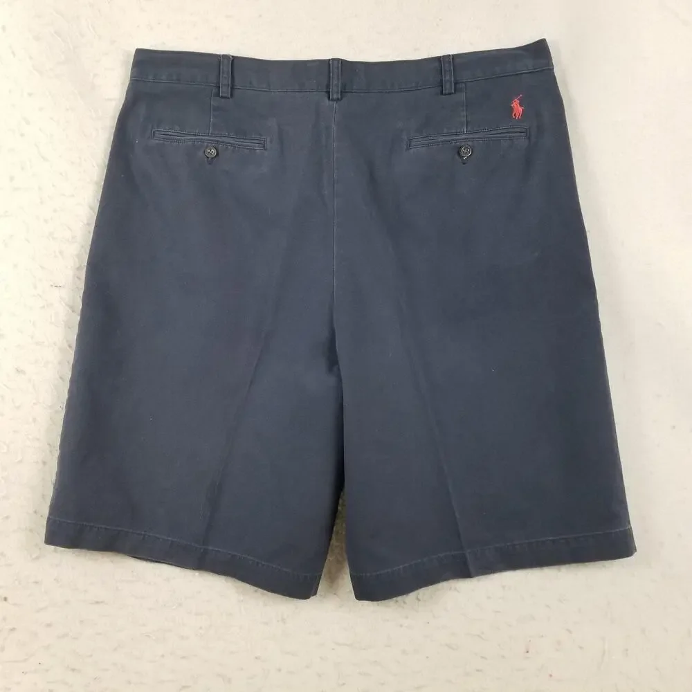 Polo Ralph Lauren Shorts Mens 42 Tall Navy Tyler Chino Pleated‎ Cotton Pony Logo
